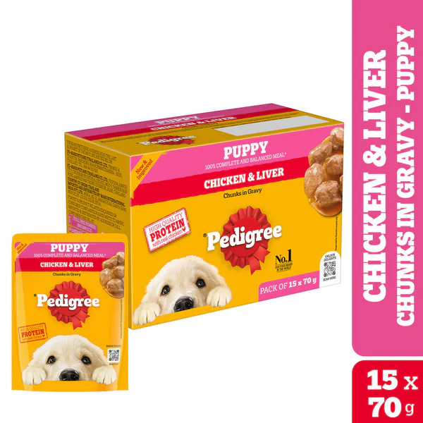 Pedigree Chicken & Liver Chunks in Gravy Puppy Wet Dog Food ( Pack of 15pcs )