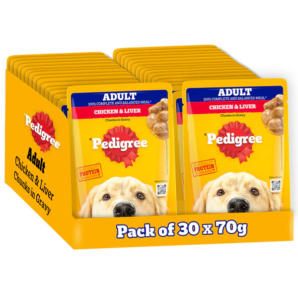 Pedigree Chicken and Liver Chunks in Gravy Adult Dog Wet Food (70g) ( Pack of 30pcs )