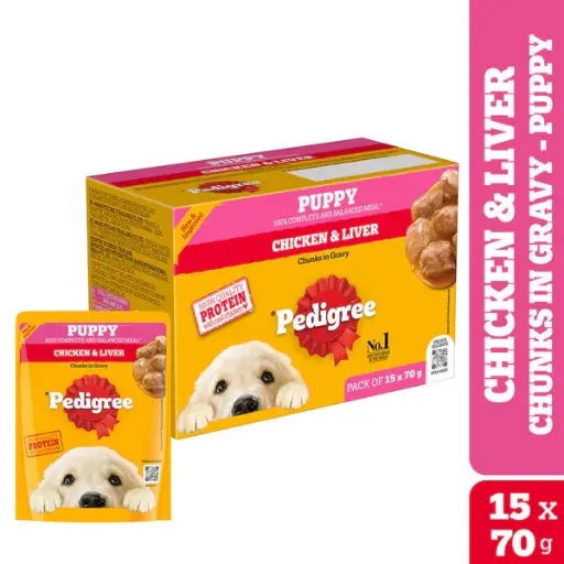Pedigree Chicken & Liver Chunks in Gravy Puppy Wet Dog Food ( Pack of 15pcs )