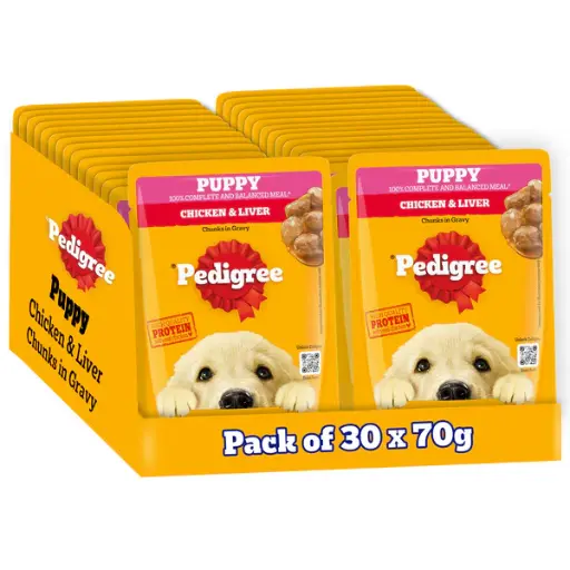 Pedigree Chicken & Liver Chunks in Gravy Puppy Wet Dog Food ( Pack of 30pcs )