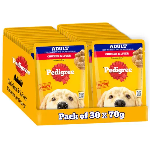 Pedigree Chicken and Liver Chunks in Gravy Adult Dog Wet Food (70g) ( Pack of 30pcs )